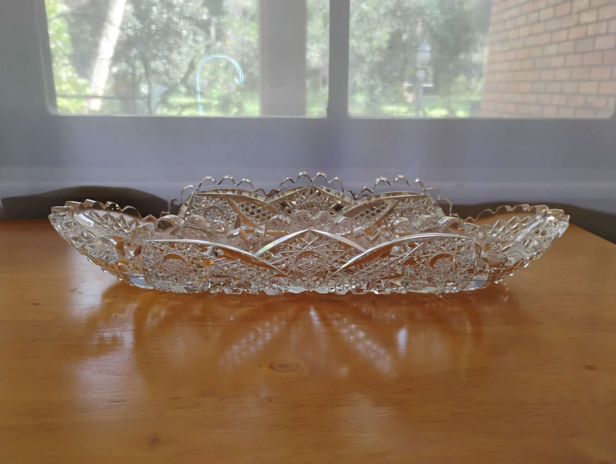 ABP Brilliant Cut Crystal Celery Boat Tray Scalloped Sawtooth Dish