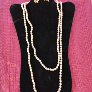 Miriam Haskell Baroque Pearl Demi Parure – 56" Necklace & Cluster Earrings Vintage