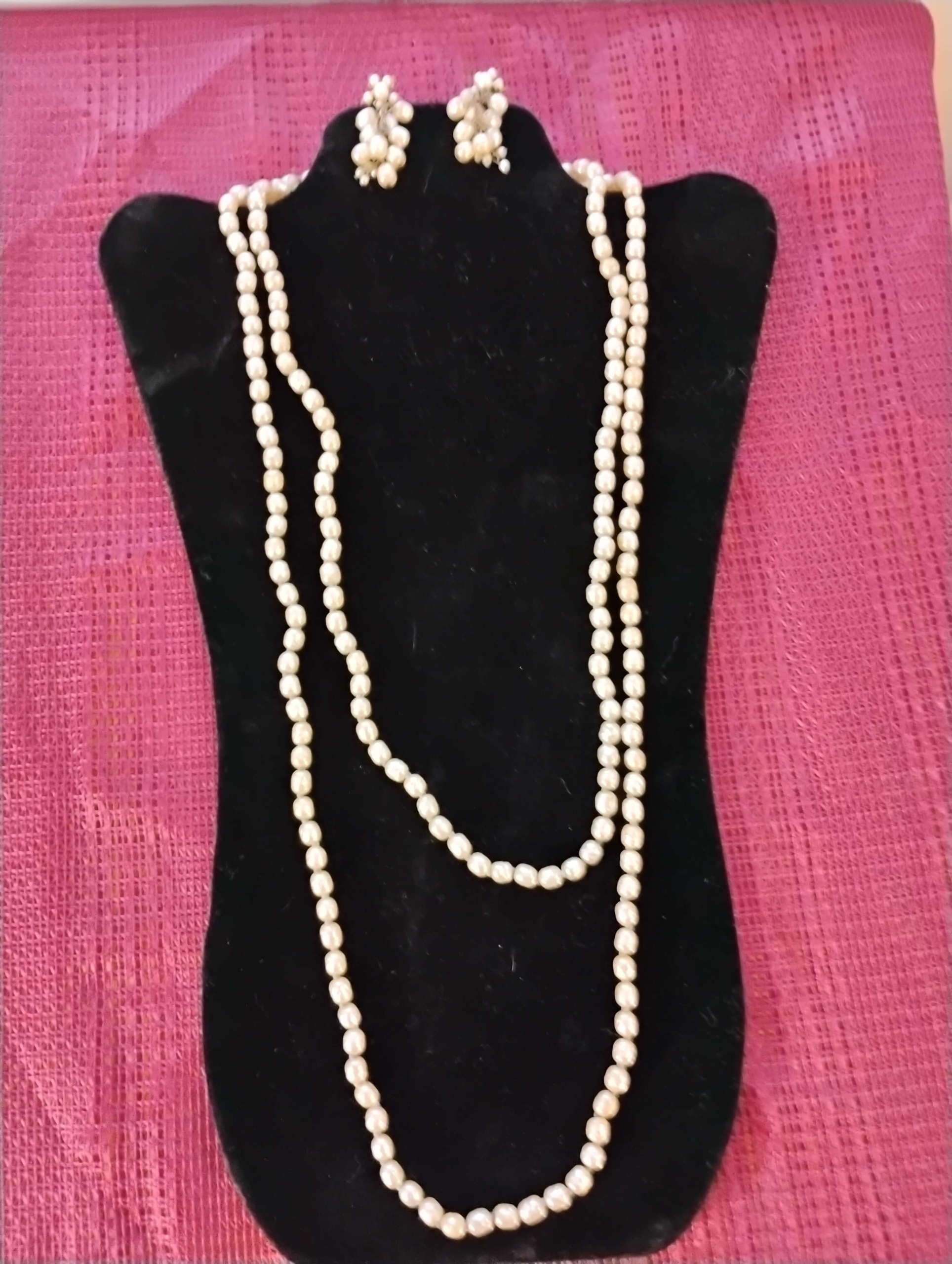 Miriam Haskell Baroque Pearl Demi Parure – 56" Necklace & Cluster Earrings Vintage