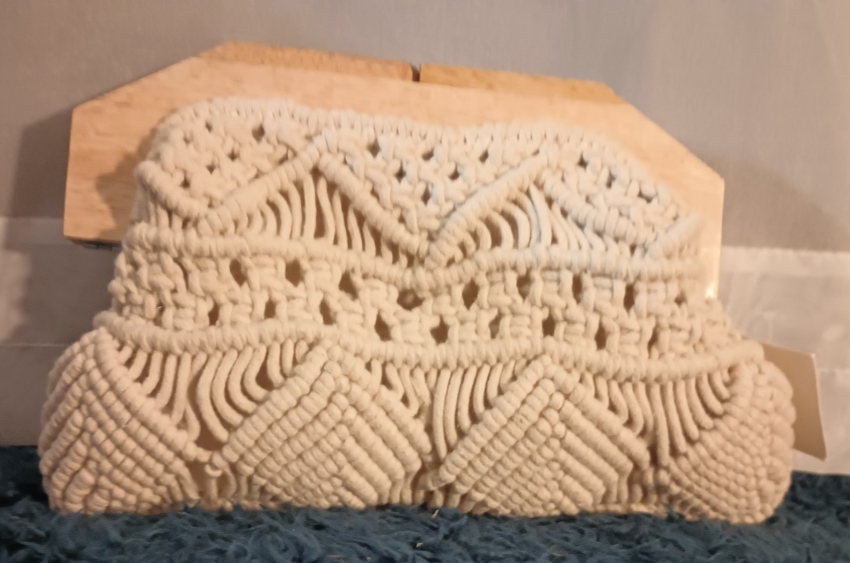 World Market ivory hand knitted clutch purse