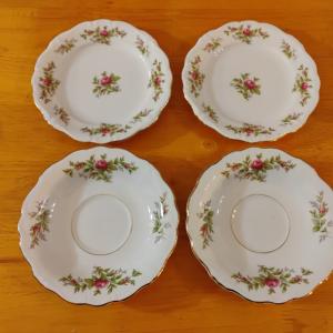 Johann Haviland Moss Rose Bavaria – 2 Bread Plates & 2 Saucers, Gold Trim