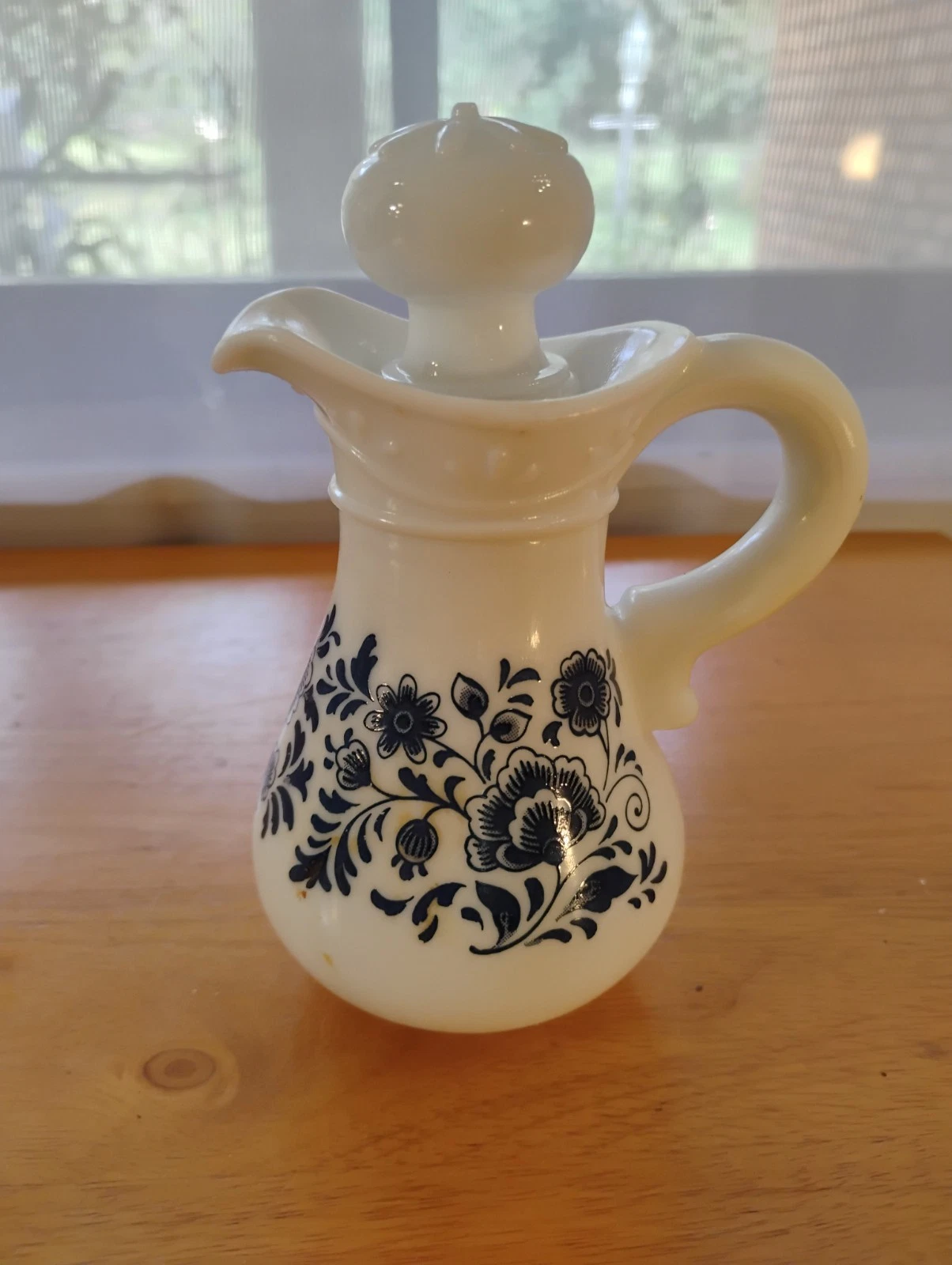 Vintage Avon Blue Delft Milk Glass Cruet Pitcher – 6.5" Country Garden After Bat