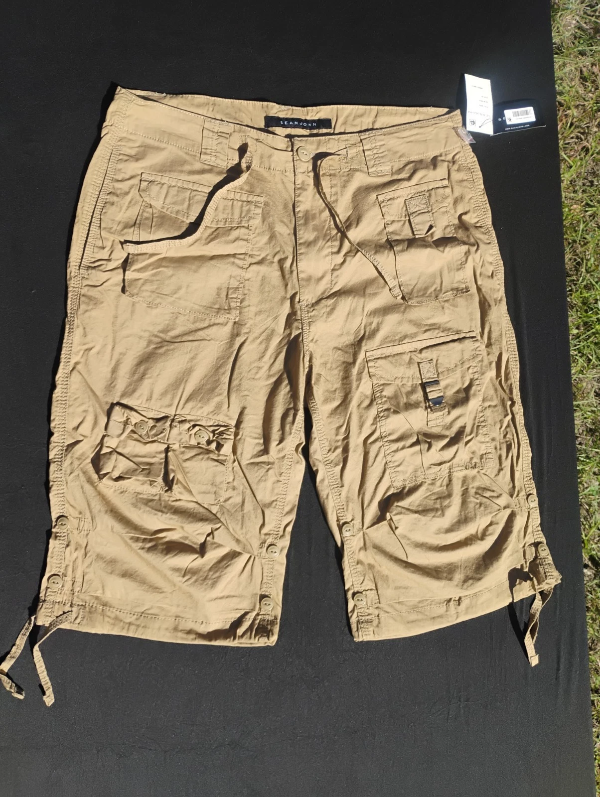 Sean John Cargo Shorts Mens 32 Khaki Beige Tan Streetwear Hip hop Y2K