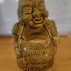 Vintage Japan “Good Fortune Cookies” Laughing Buddha Cookie Jar Hotei 12"